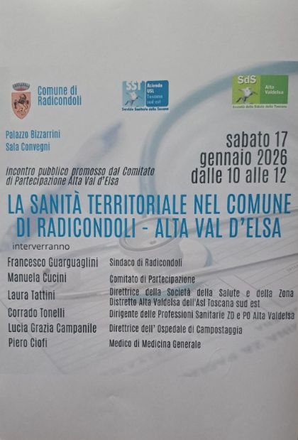 La sanità territoriale nel Comune di Radicondoli - Incontro pubblico sabato 17 gennaio 2026 dalle ore 10.00