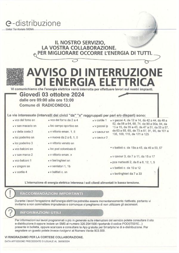 Avviso Interruzione Energia Elettrica_3 ottobre 2024